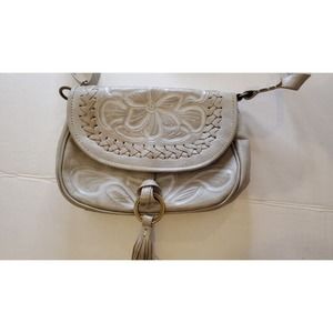 Labrado Hand-Tooled Leather Wildflower Whipstitched Mini Saddle Bag In SlateGray